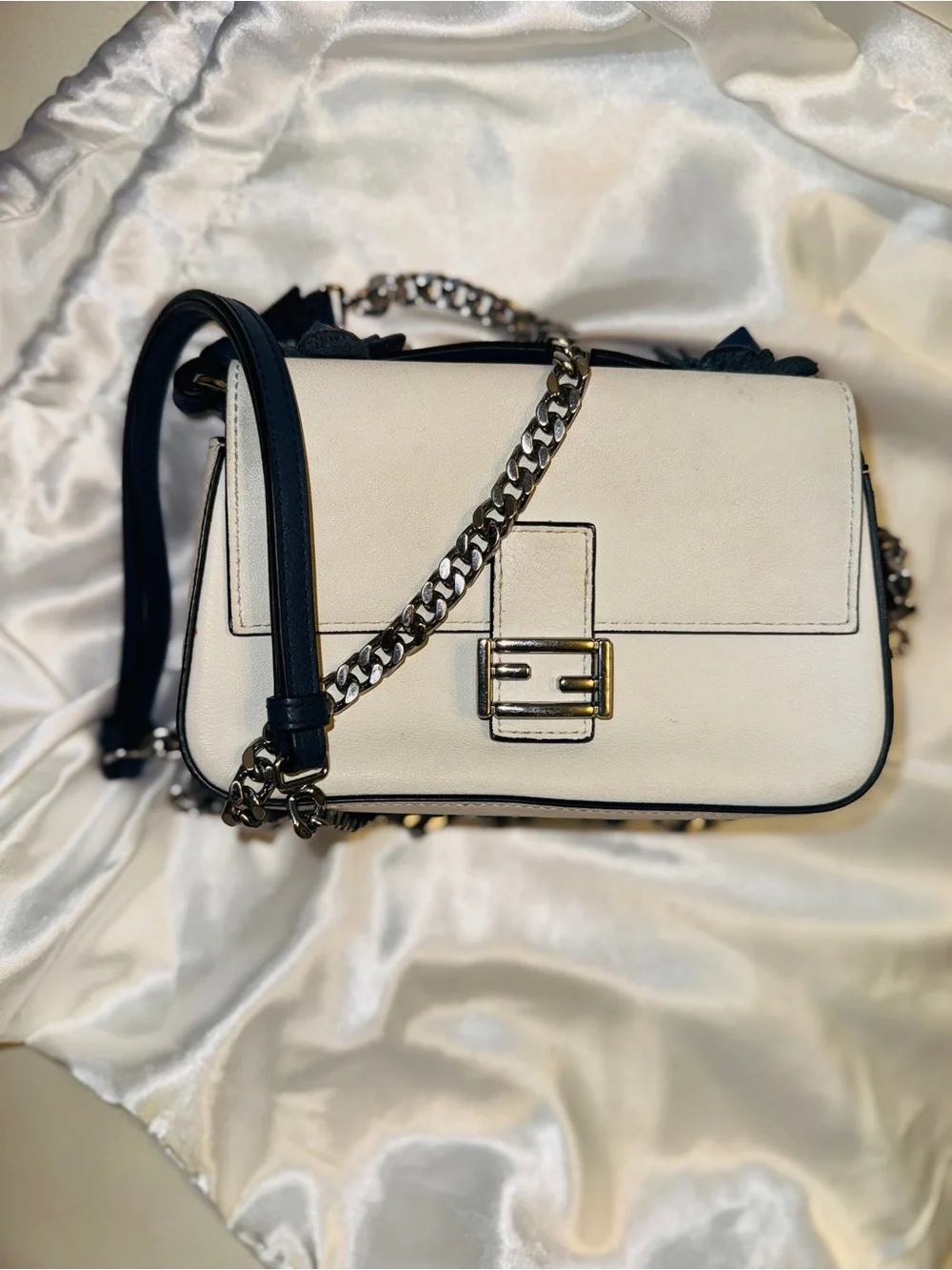 Blue Floral Embellished Leather Crossbody Bag - Unbranded